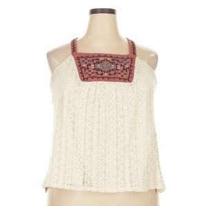 Xhilaration Cream Crochet Lace Camisole with Pink Embroidered Yoke